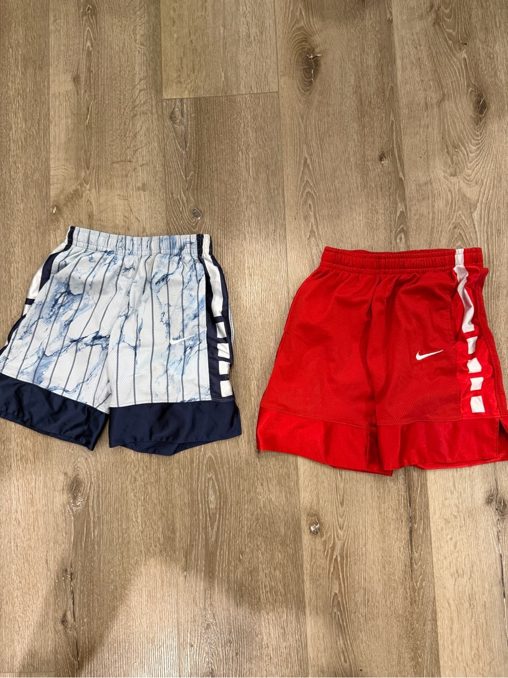 Nike Kids Red Athletic Shorts and Blue Marble Print Shorts Set